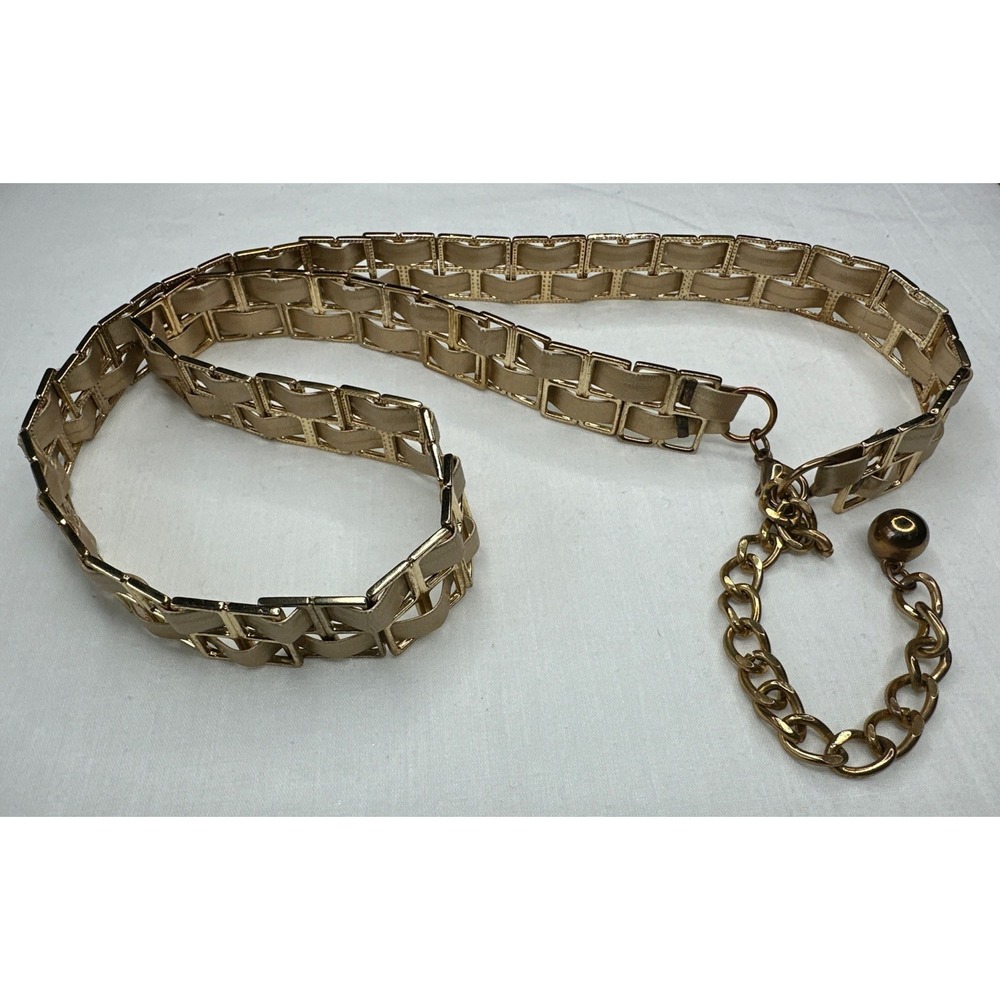 VTG Gold Braided Metal Chain Belt Y2K 90's Dangle Sz‎ Large Adjustable